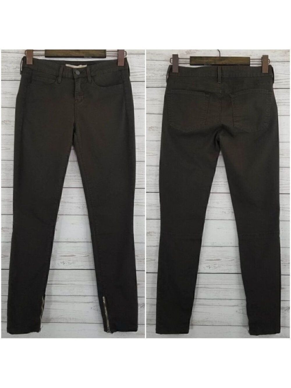 Vince Womens Size 27 Zip Leg Skinny Dark Olive Brown Jeans DV090-2341 USA Made